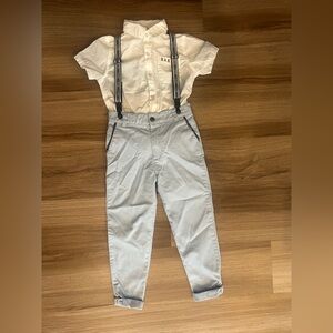 Baker By Ted Baker Boys 3 Piece Set Short Sleeve Dress Shirt Suspenders Pants